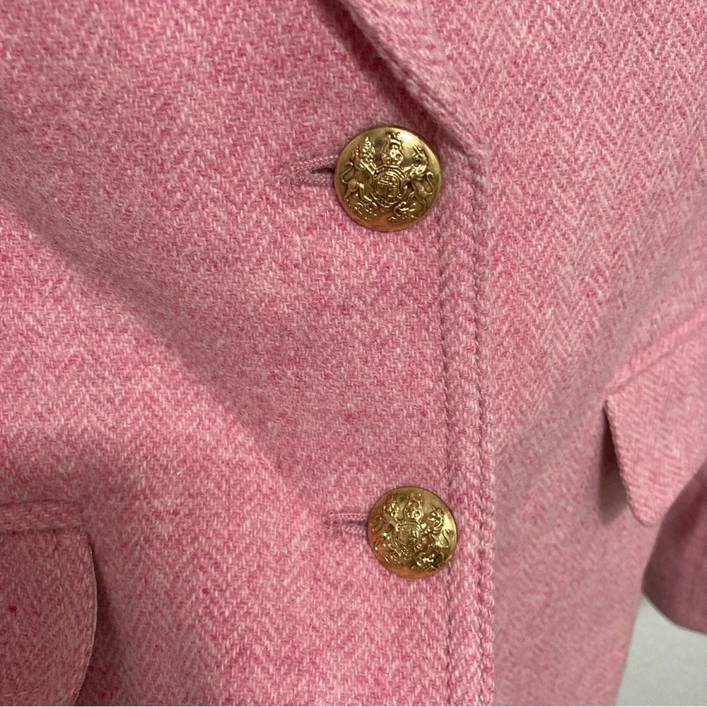 J. Crew Women’s Schoolboy Wool Pink Herringbone Blazer Size 2 With Gold Buttons - Picture 7 of 15